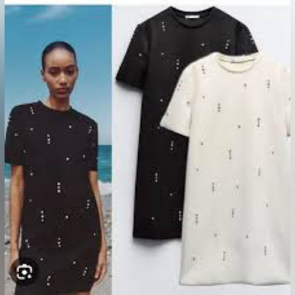 Zara Suede Rhinestone White Mini T-Shirt Dress Size XL